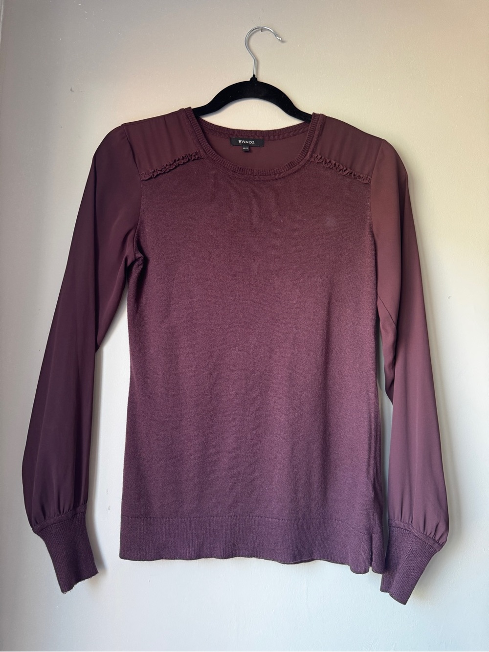 4 for 20❣️ RW&Co Maroon long sleeve with ruffle and sheer details